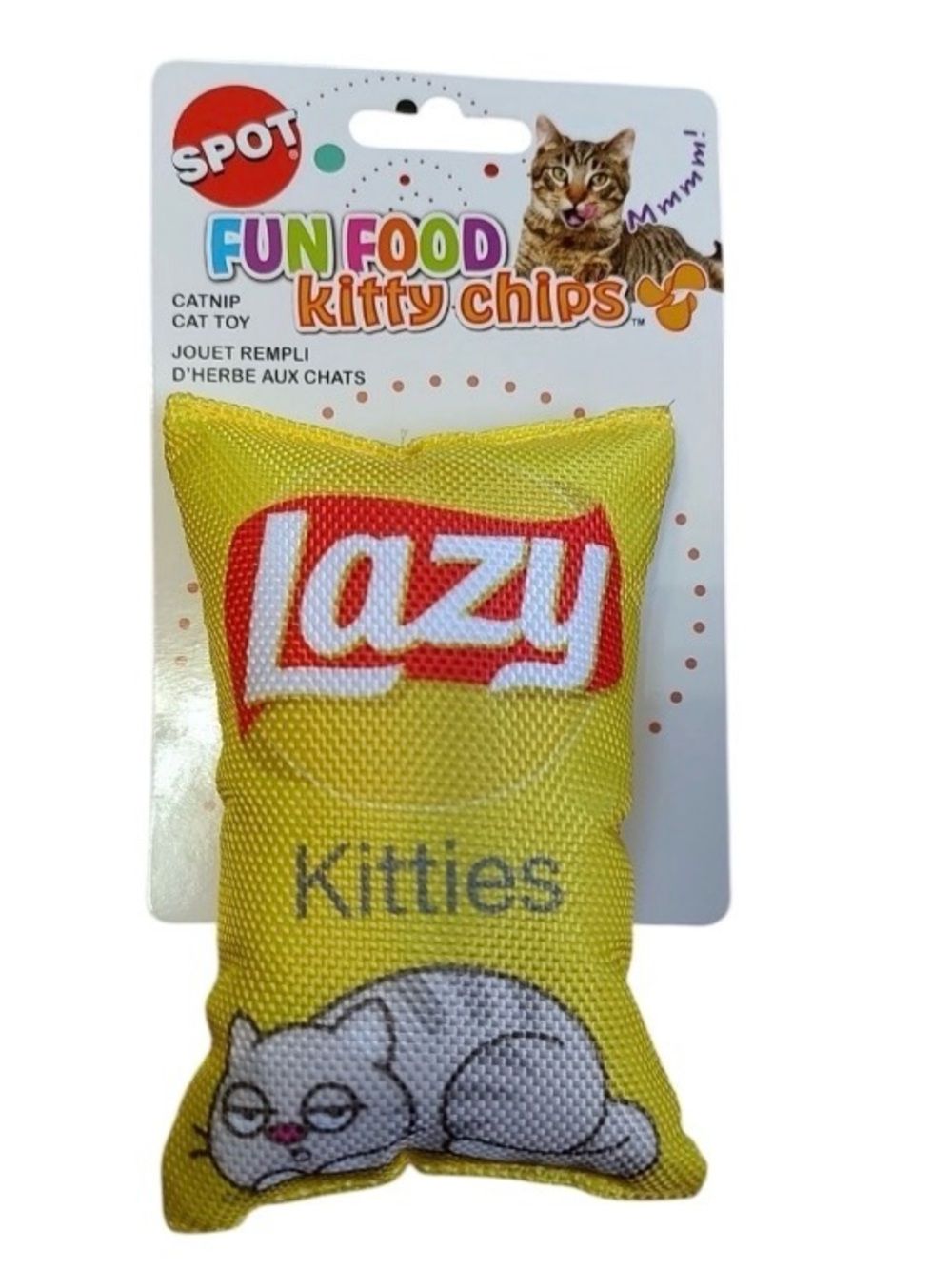 Spot catnip toy with a fun design. Lazy kitties